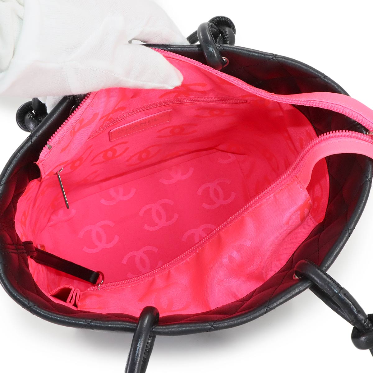 Cambon Line Medium Tote Bag Leather Enamel Black A25167 Purse