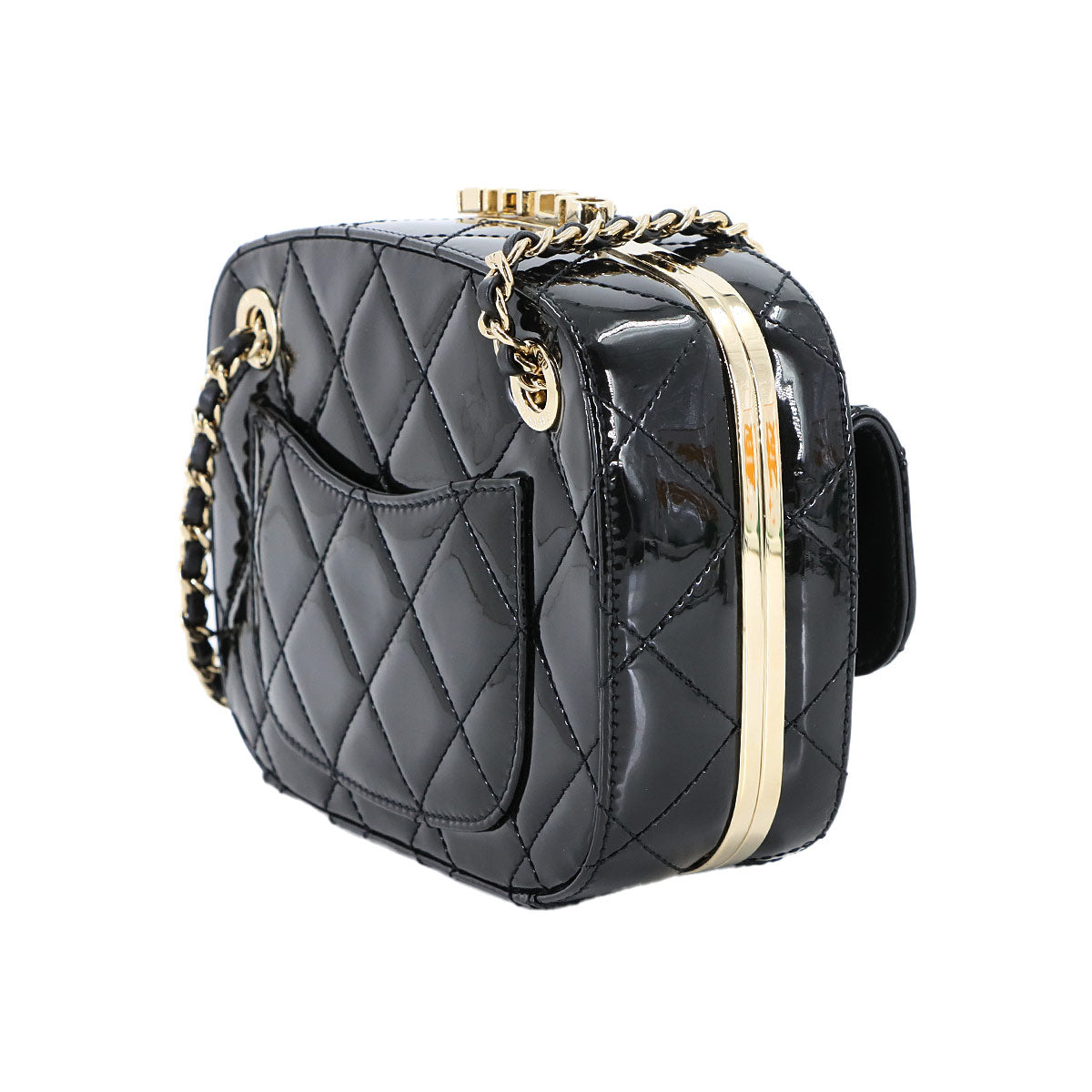 Mini Camera Case Chain Shoulder Bag Patent leather Black