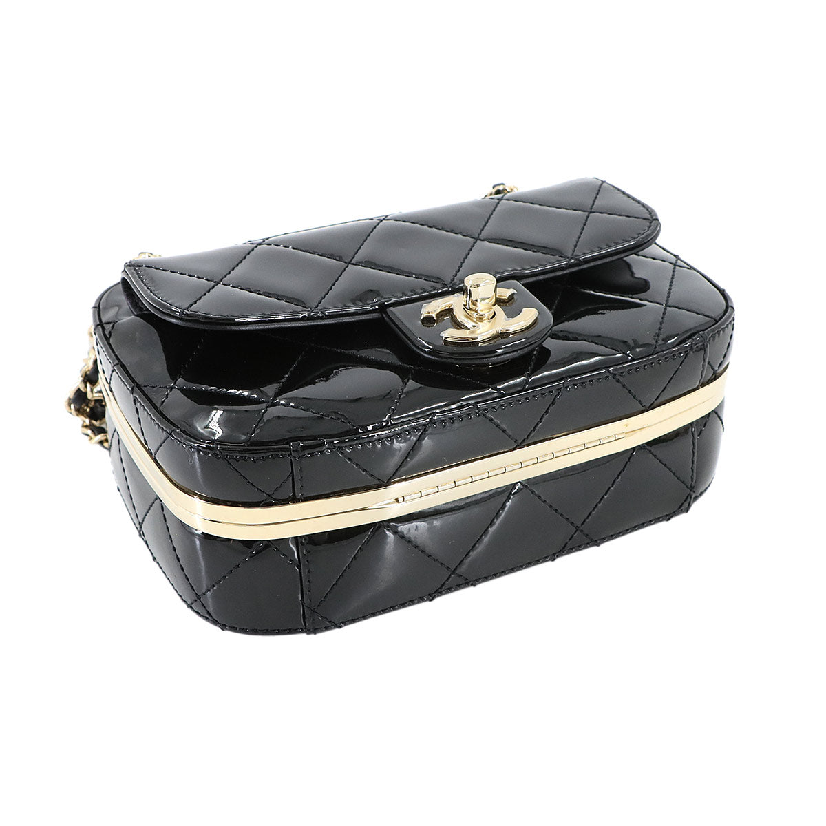 Mini Camera Case Chain Shoulder Bag Patent leather Black