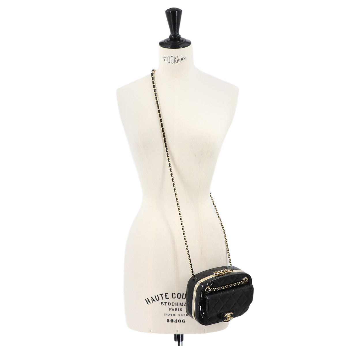 Mini Camera Case Chain Shoulder Bag Patent leather Black