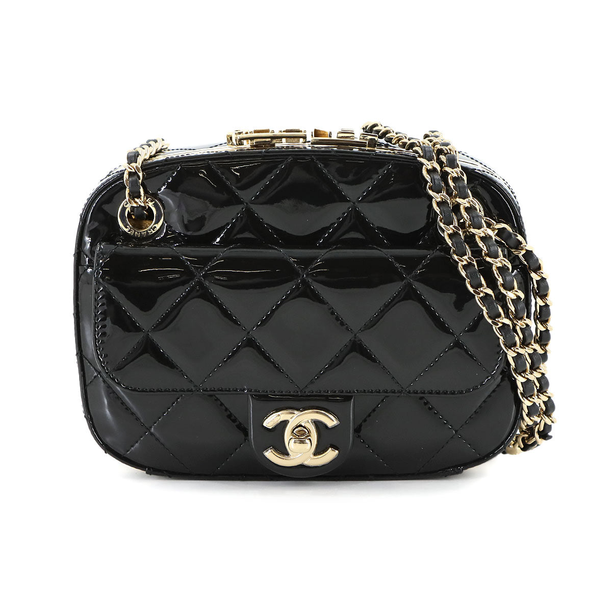 Mini Camera Case Chain Shoulder Bag Patent leather Black