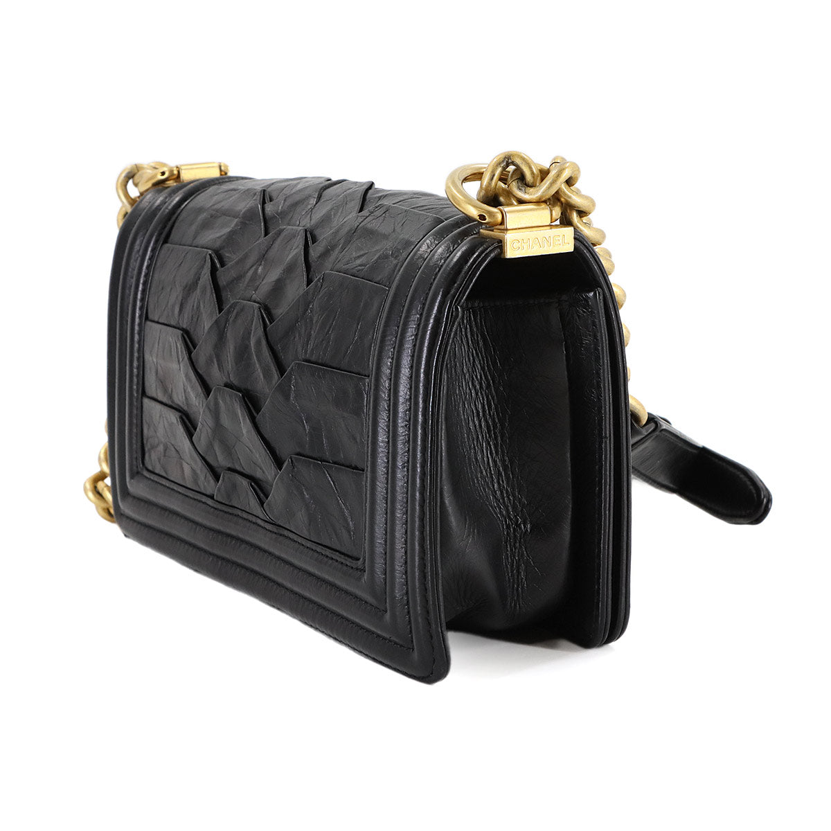 BOY CHANEL Small Chain Shoulder Bag Leather Black A67085