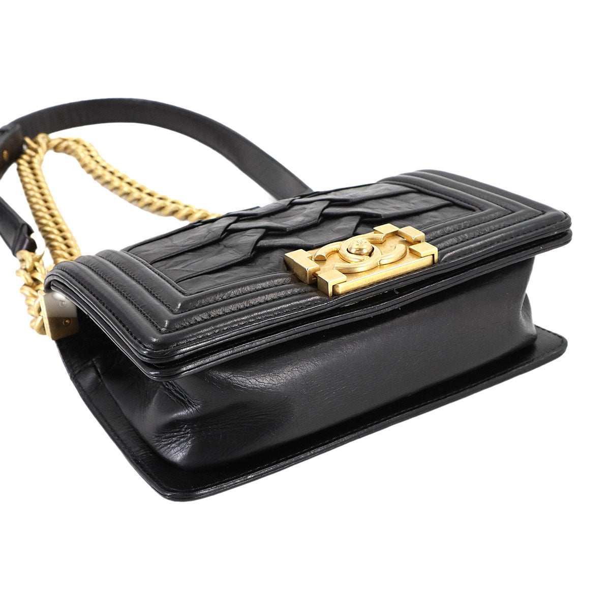 BOY CHANEL Small Chain Shoulder Bag Leather Black A67085