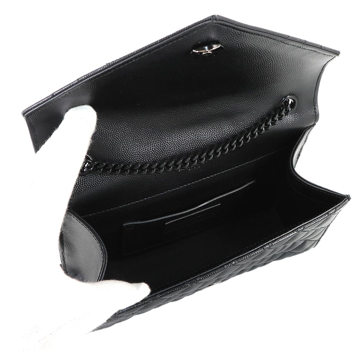 Envelope Small Chain Shoulder Bag Leather Black