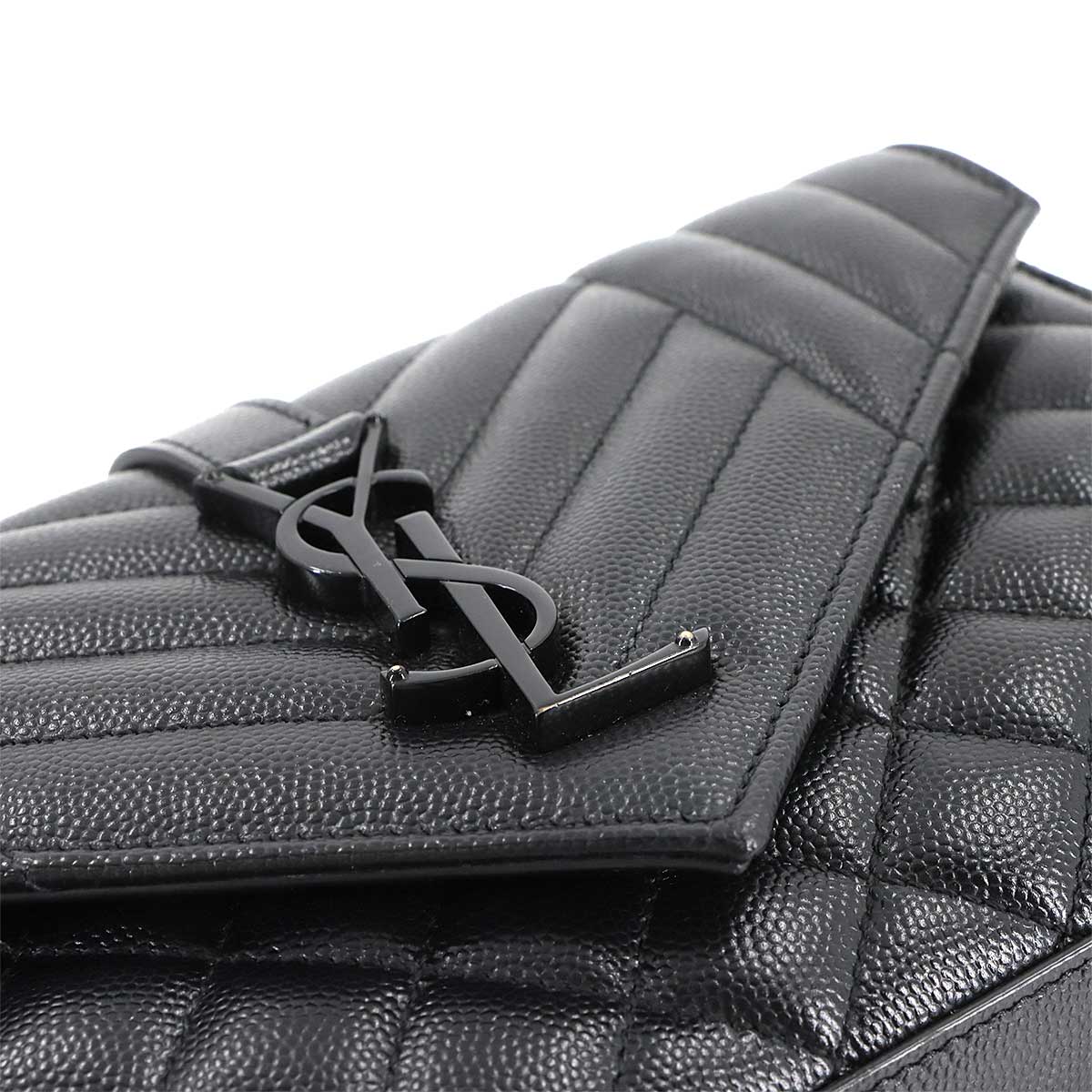 Envelope Small Chain Shoulder Bag Leather Black