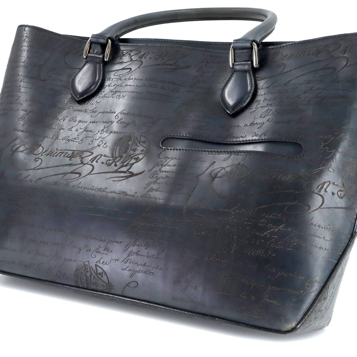 Calligraphy Toujours Tote Bag Venezia Leather Navy Purse