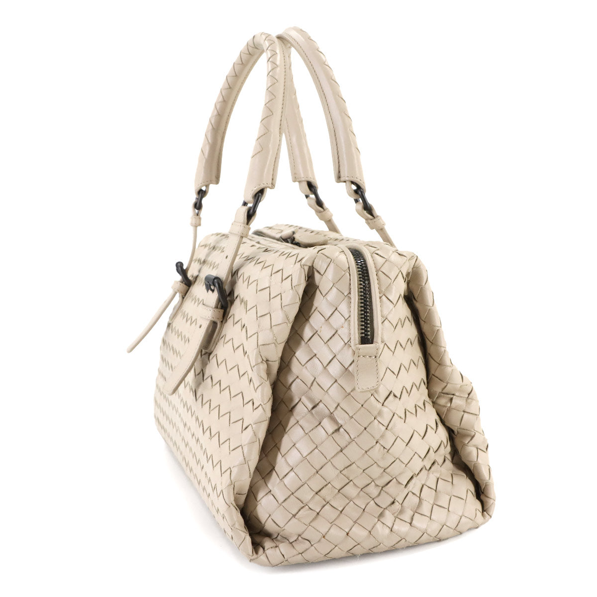 Intrecciato Hand Bag Leather Beige Purse