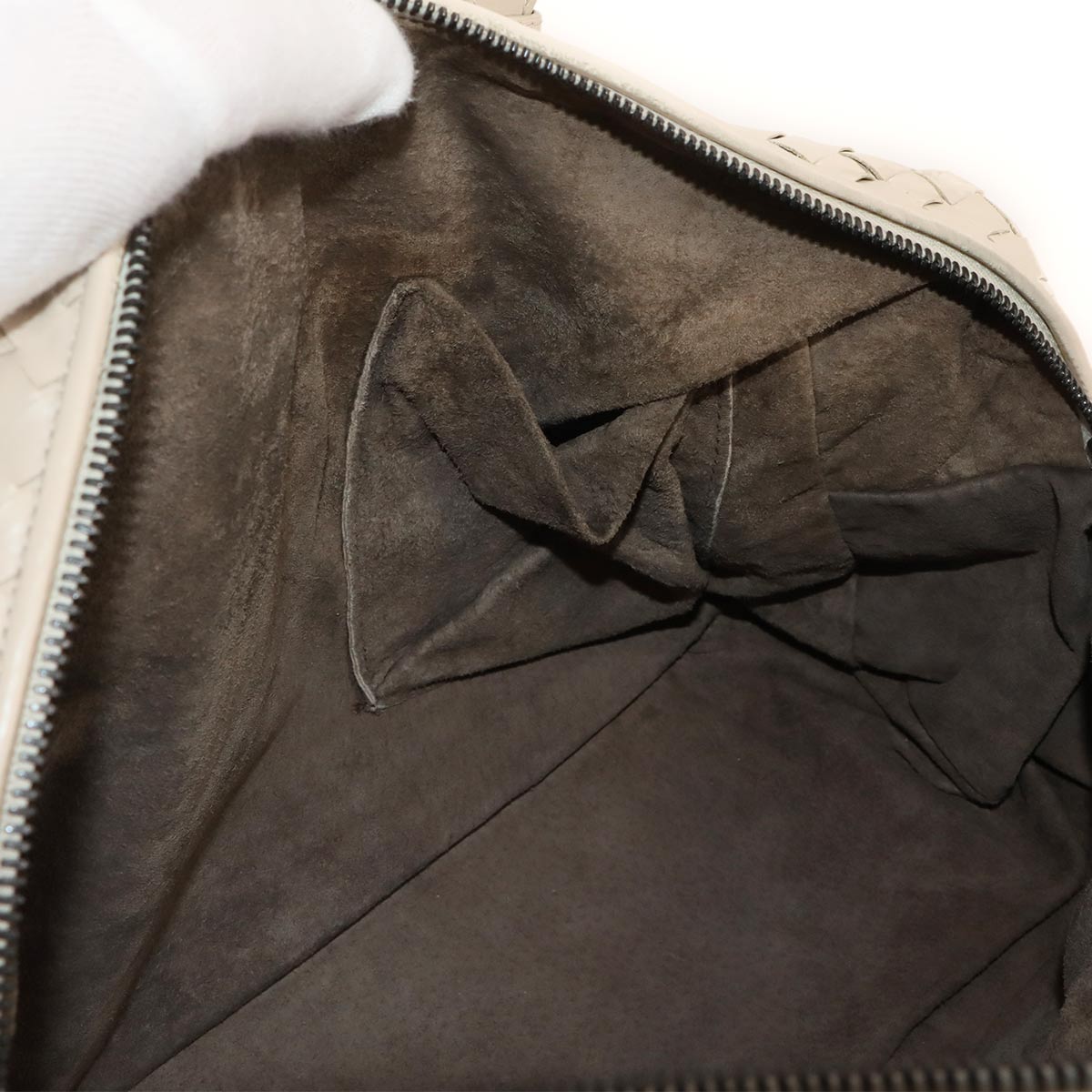 Intrecciato Hand Bag Leather Beige Purse