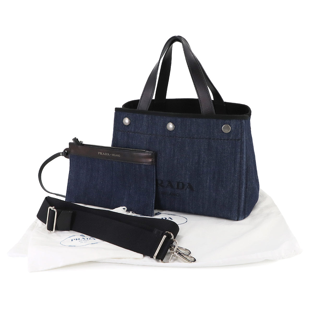 2way Hand Shoulder Bag Denim Leather Blue Black 1BG311 Purse