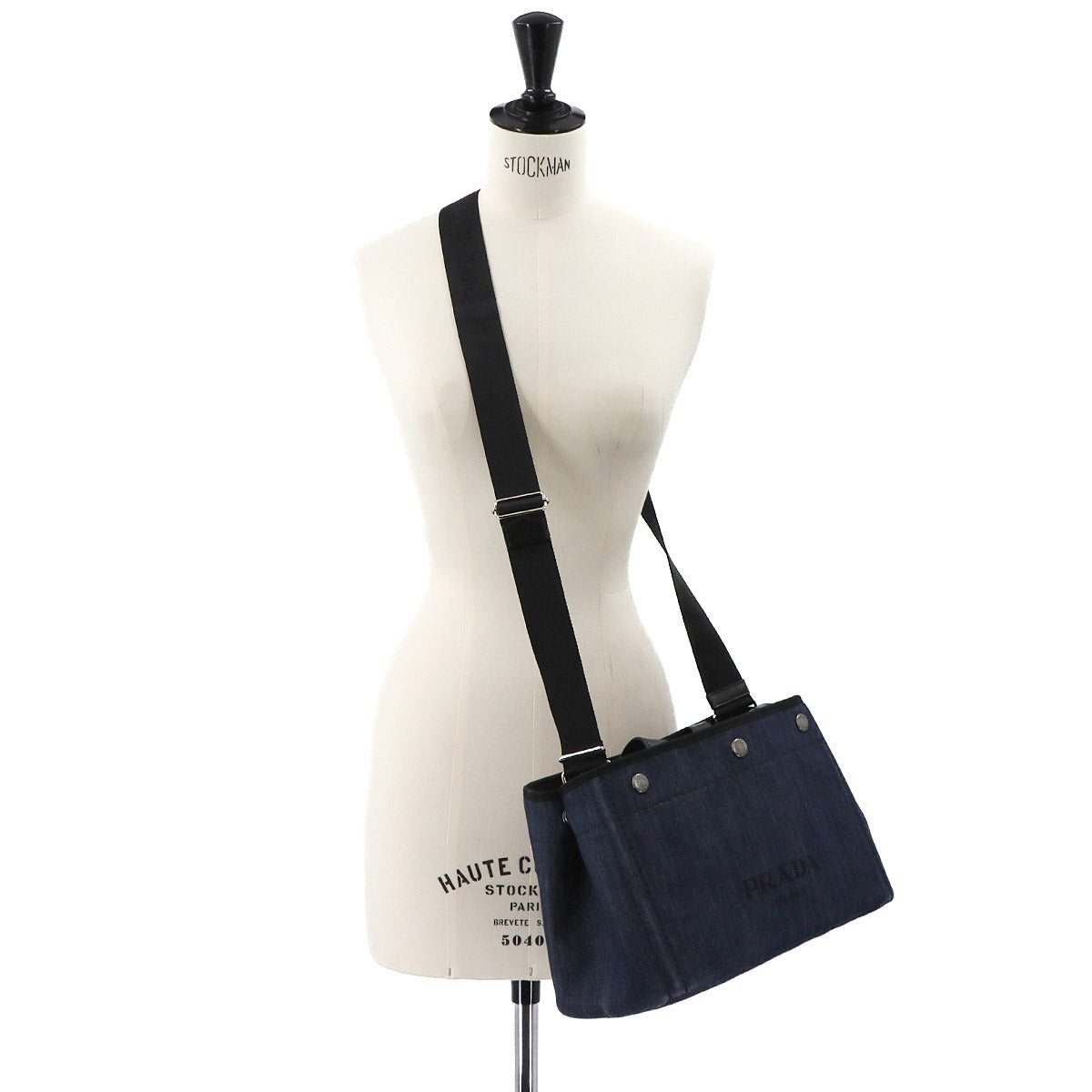 2way Hand Shoulder Bag Denim Leather Blue Black 1BG311 Purse