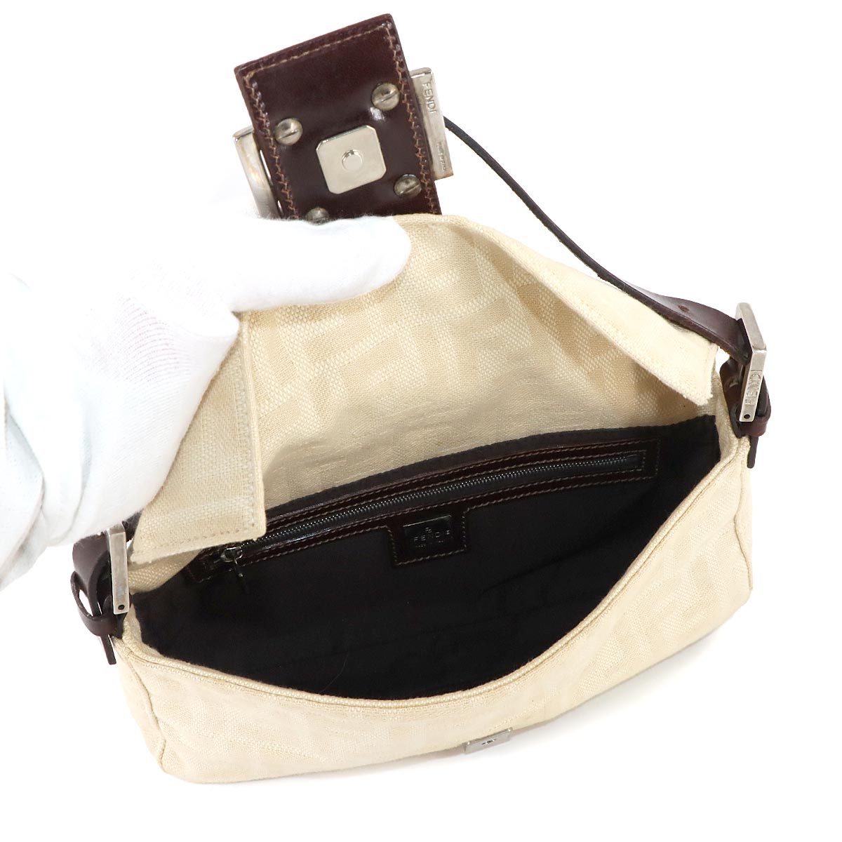 Zucca Mamma Baguette Shoulder Bag Canvas Leather Beige 26424