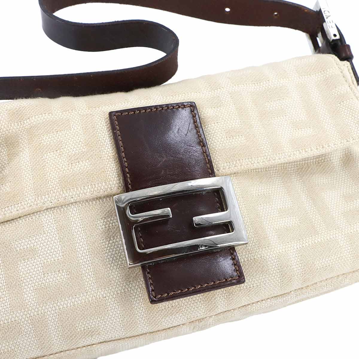 Zucca Mamma Baguette Shoulder Bag Canvas Leather Beige 26424