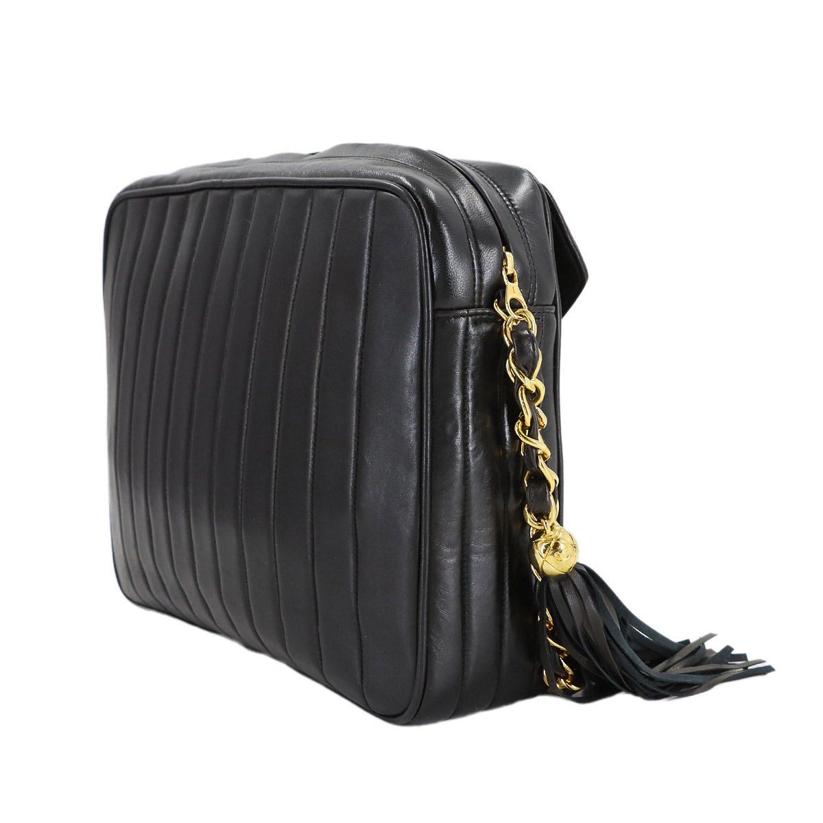 Mademoiselle Chain Shoulder Bag Leather Black Vintage