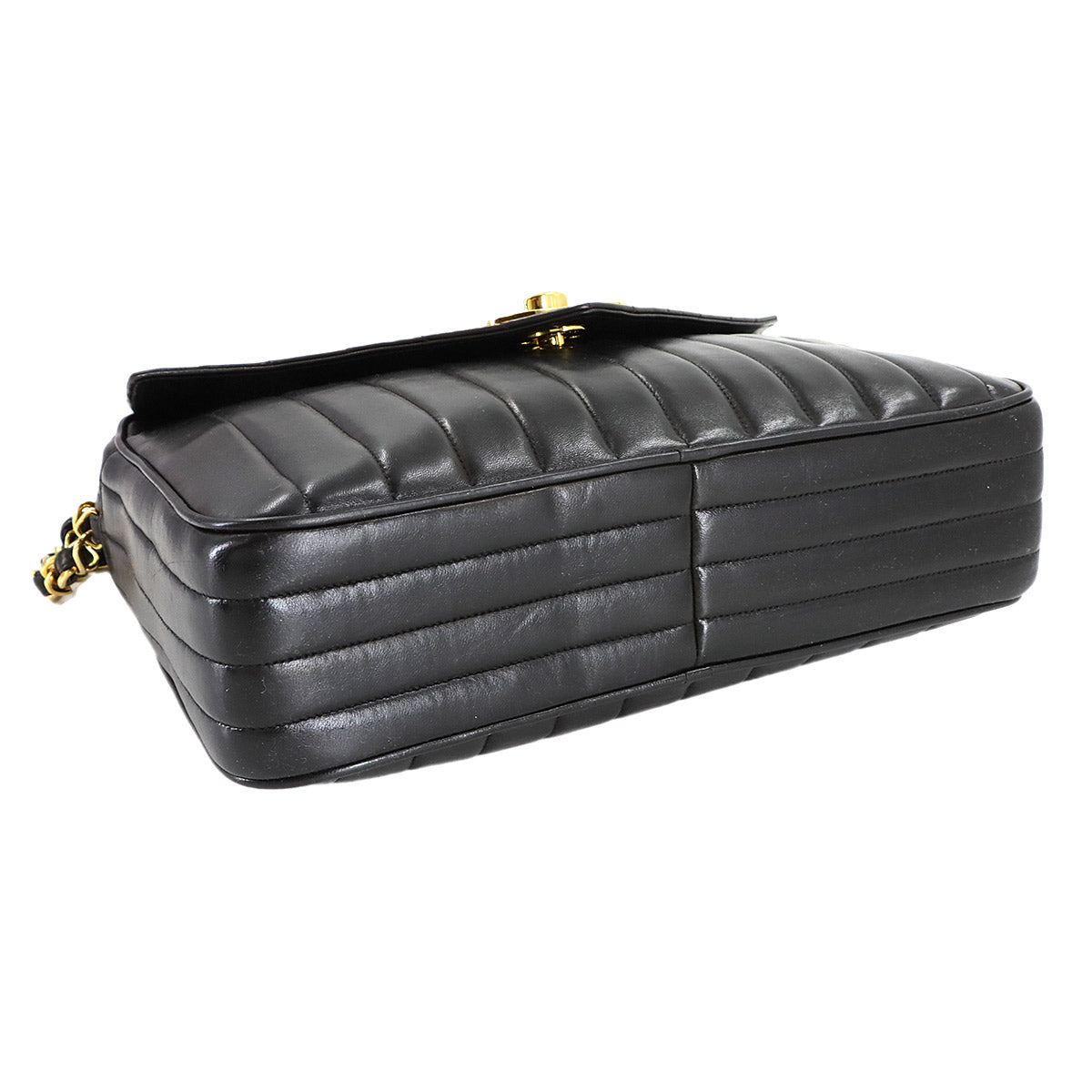 Mademoiselle Chain Shoulder Bag Leather Black Vintage