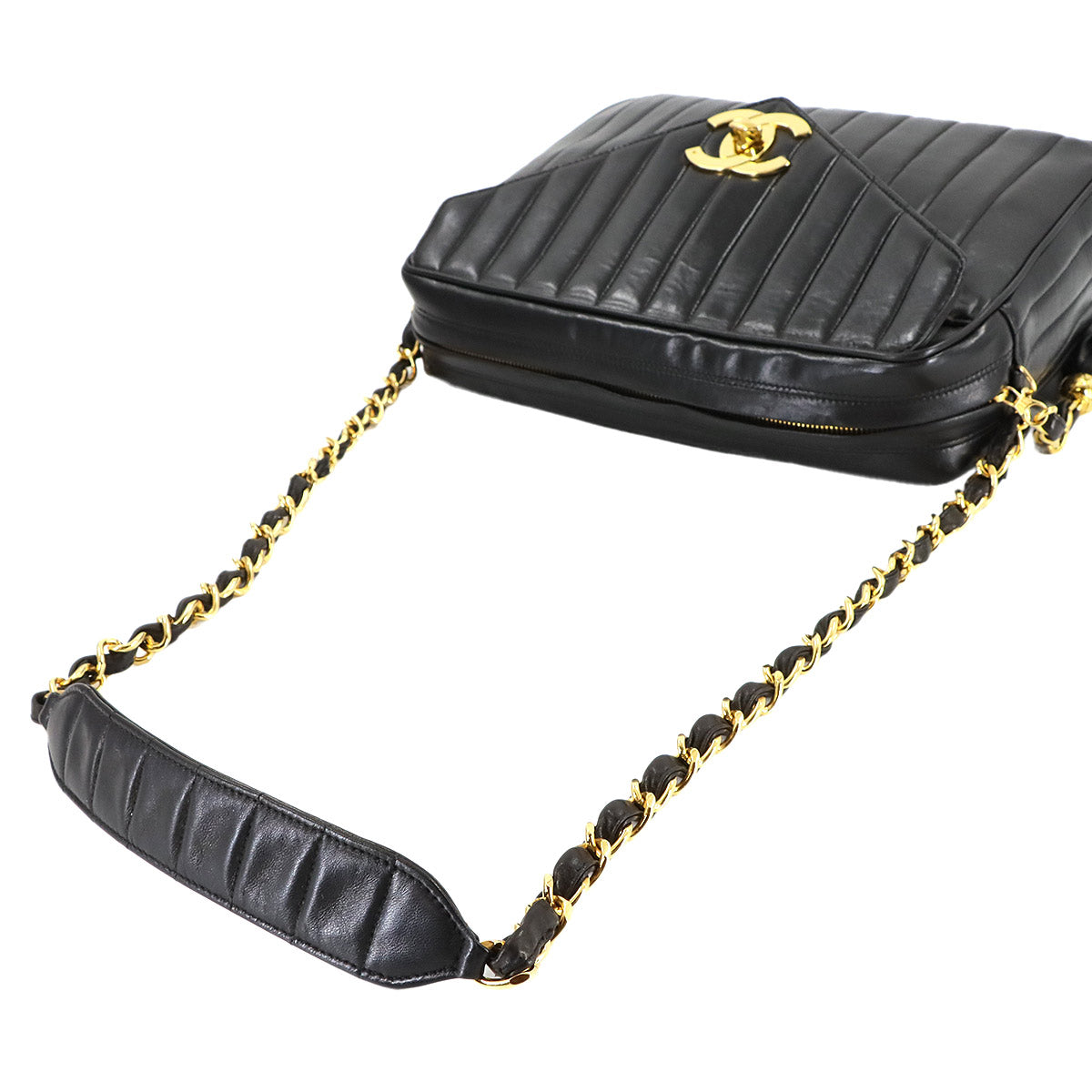 Mademoiselle Chain Shoulder Bag Leather Black Vintage