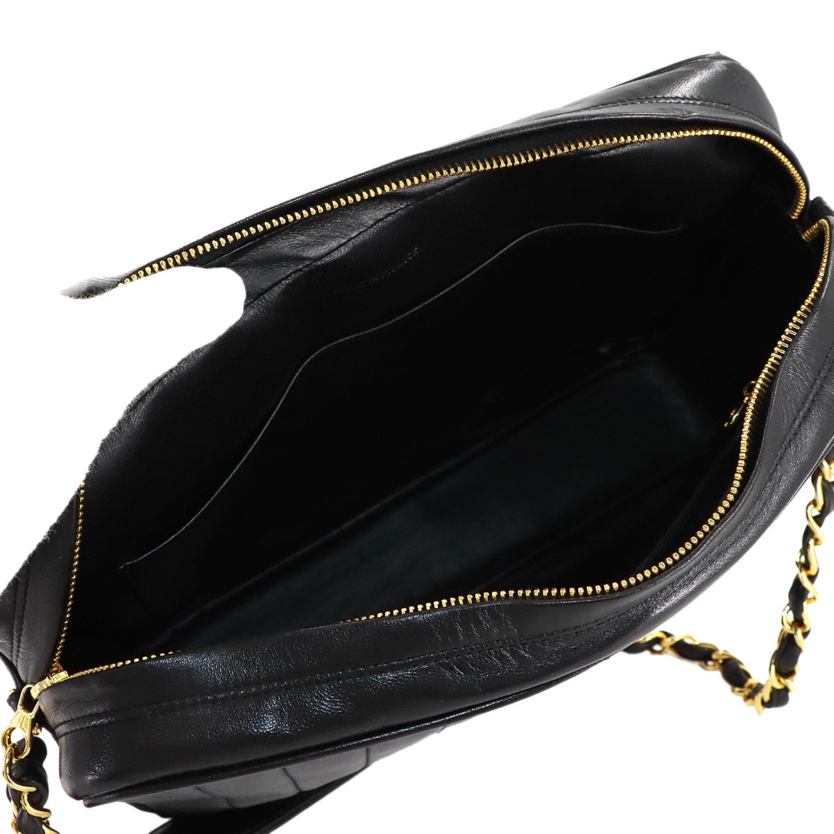 Mademoiselle Chain Shoulder Bag Leather Black Vintage
