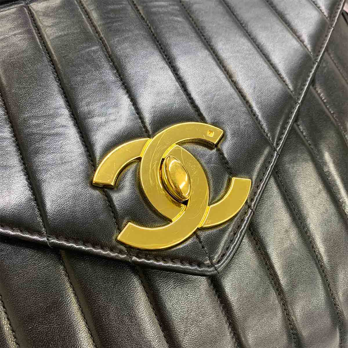 Mademoiselle Chain Shoulder Bag Leather Black Vintage