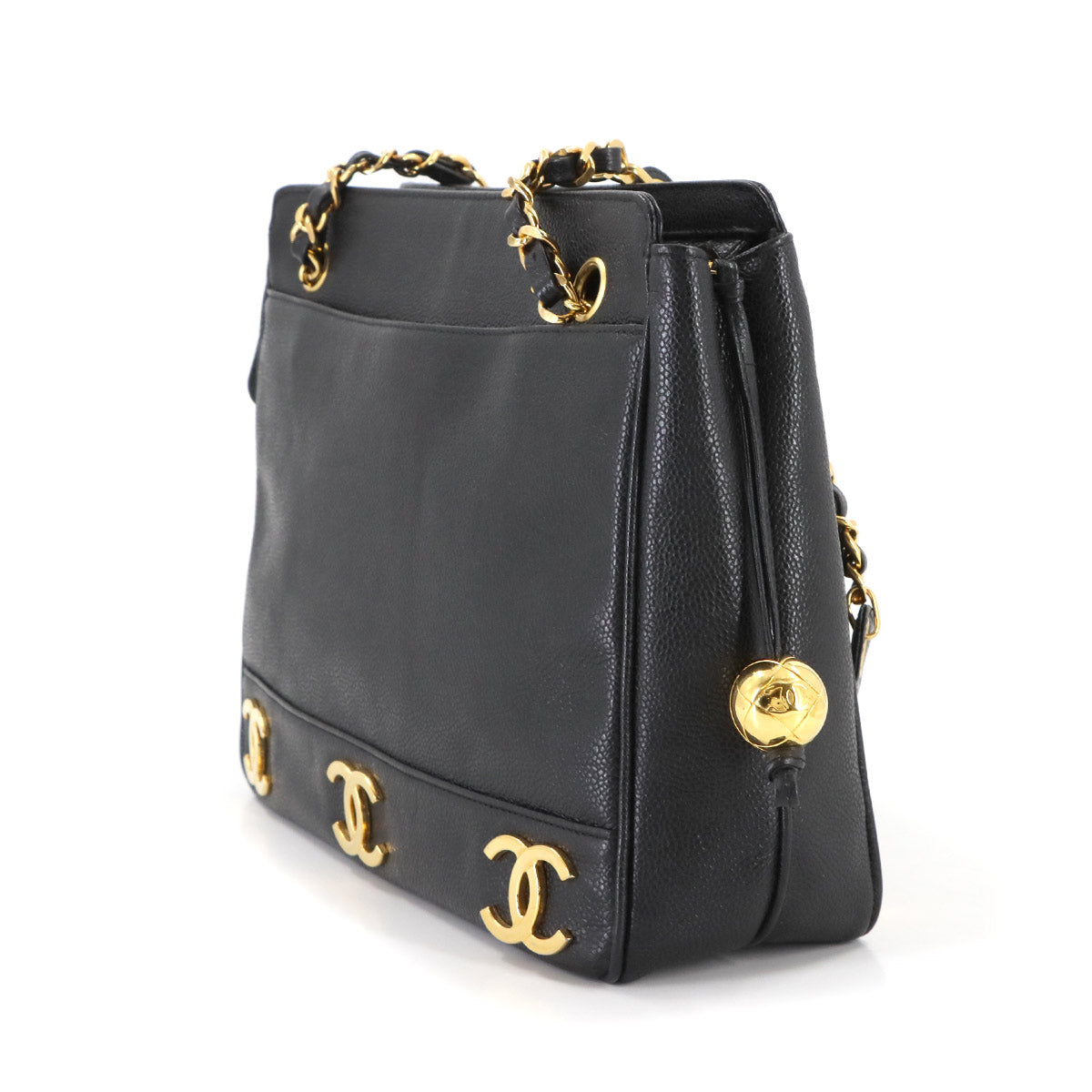 Triple Coco Shoulder Bag Leather Black Vintage Purse