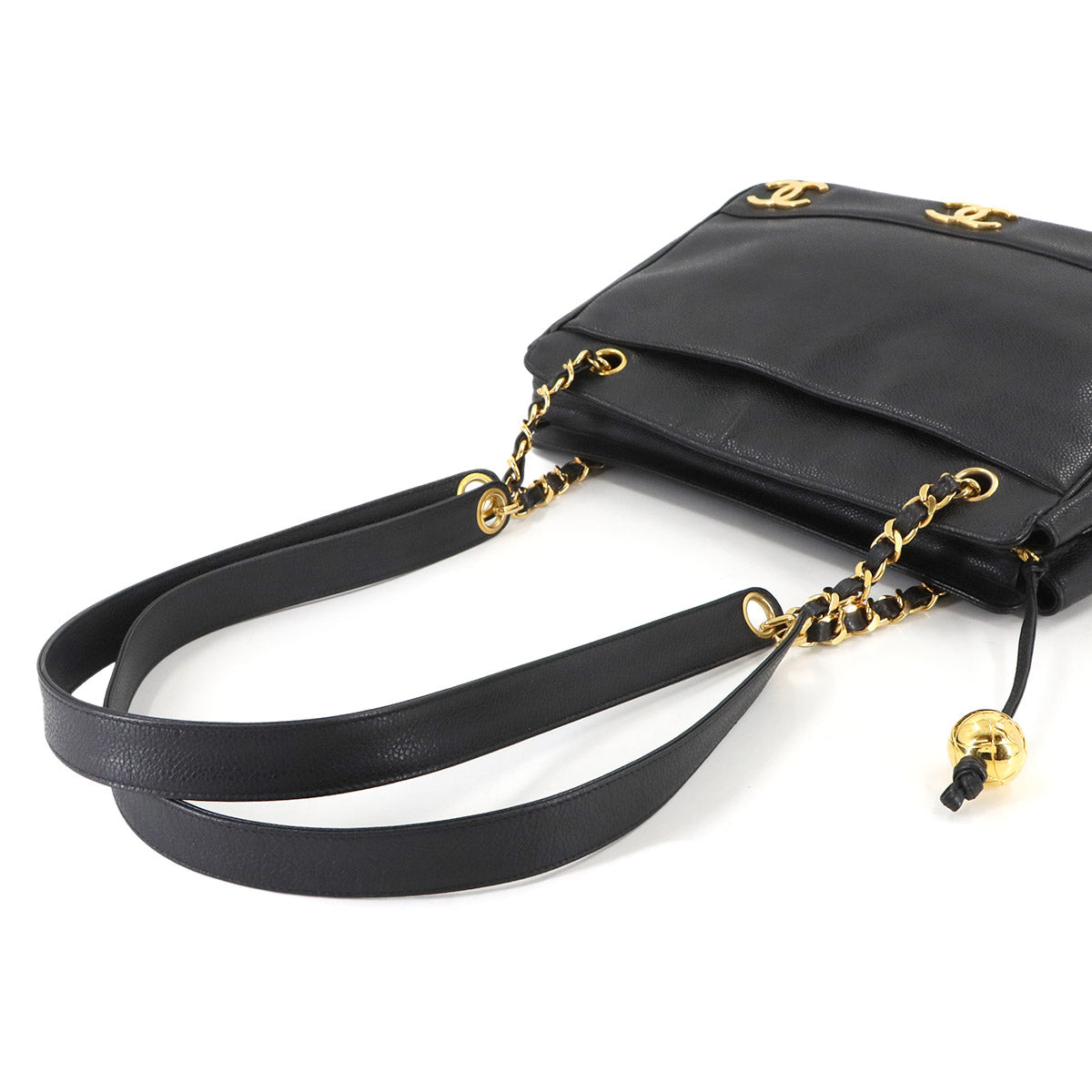 Triple Coco Shoulder Bag Leather Black Vintage Purse