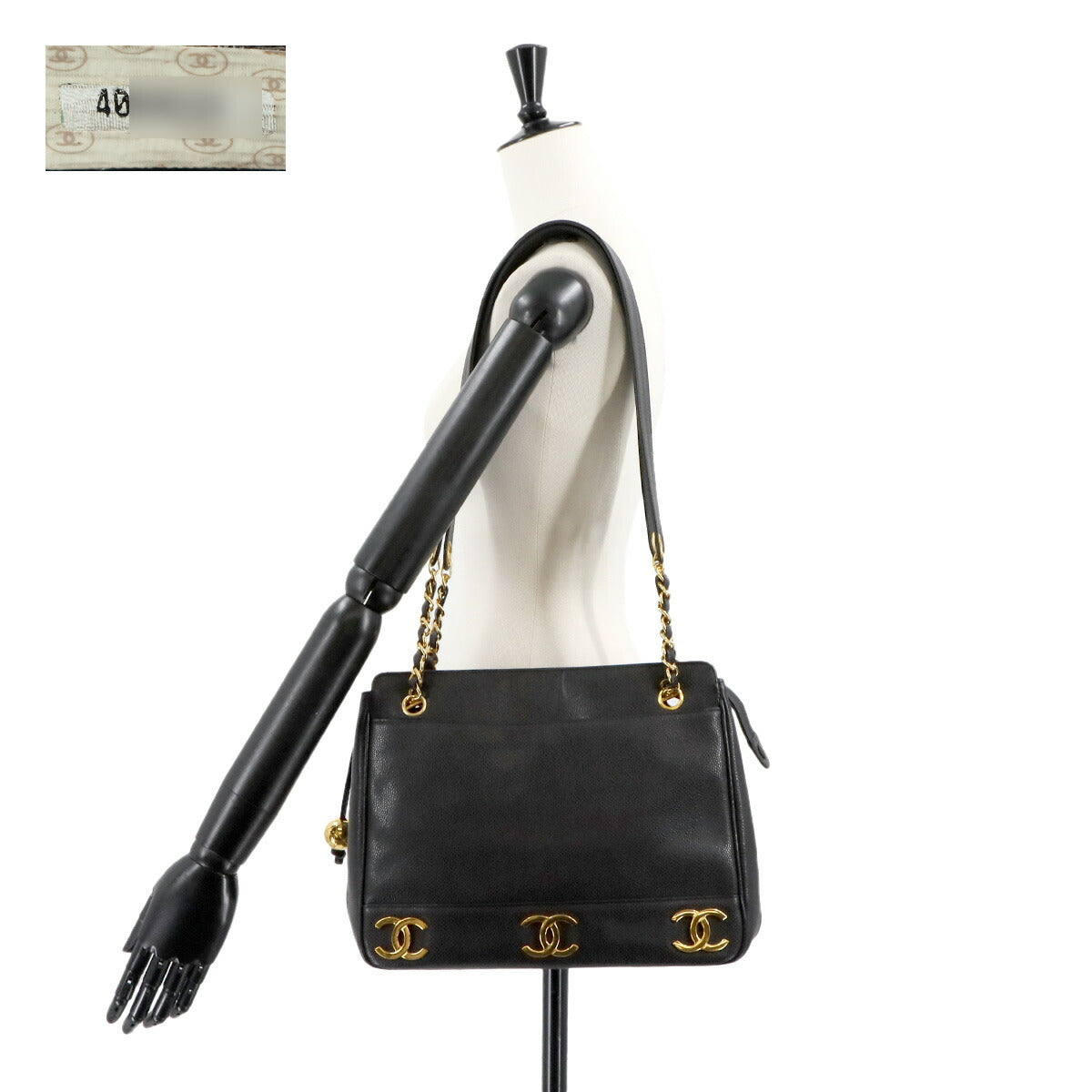 Triple Coco Shoulder Bag Leather Black Vintage Purse