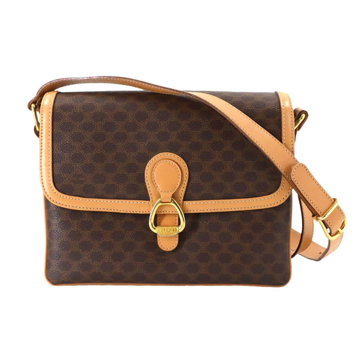 Macadam Shoulder Bag Leather PVC Brown Vintage Purse