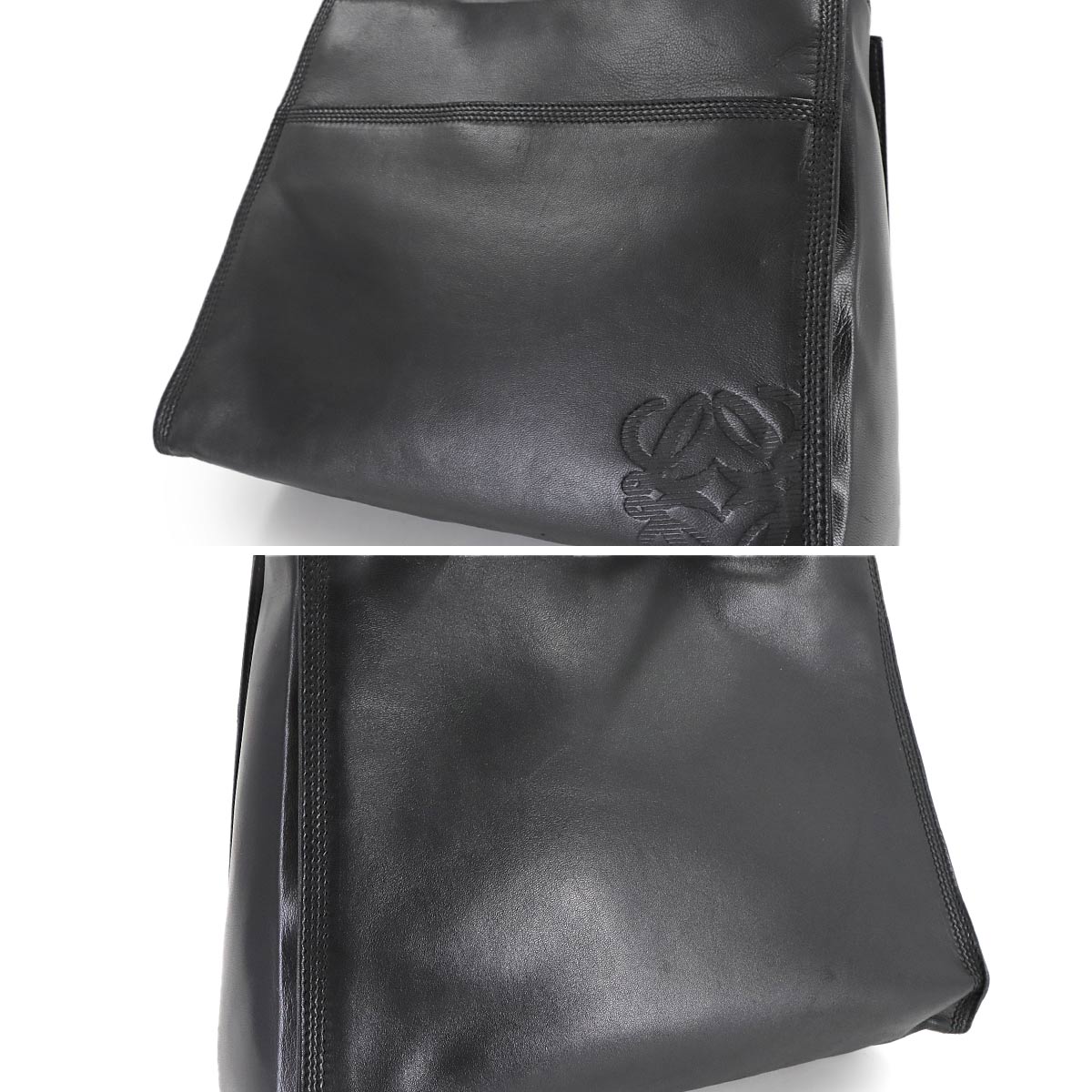 Anagram Hand Bag Leather Black Purse