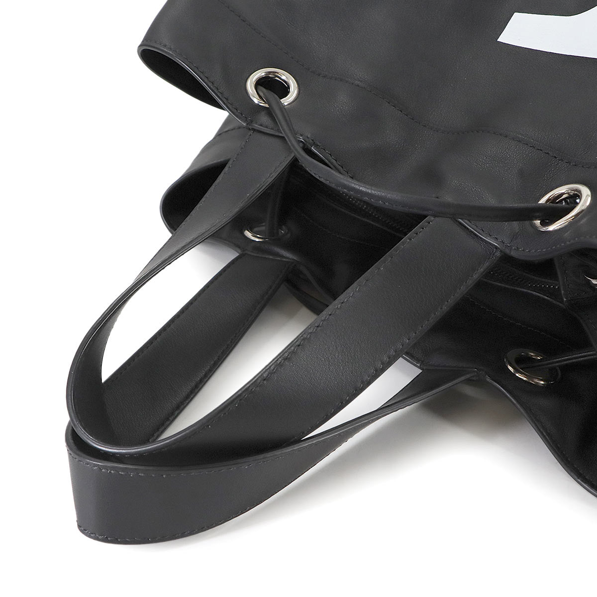 VLTN Logos Tote Shoulder Bag Leather Black White