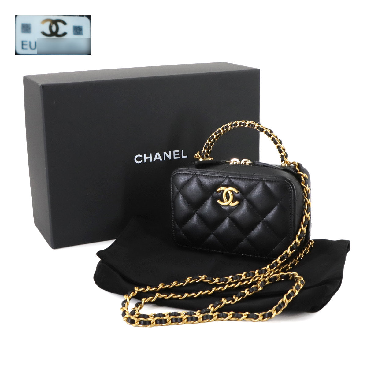 Matelasse Chain Shoulder Hand Bag Leather Black Purse