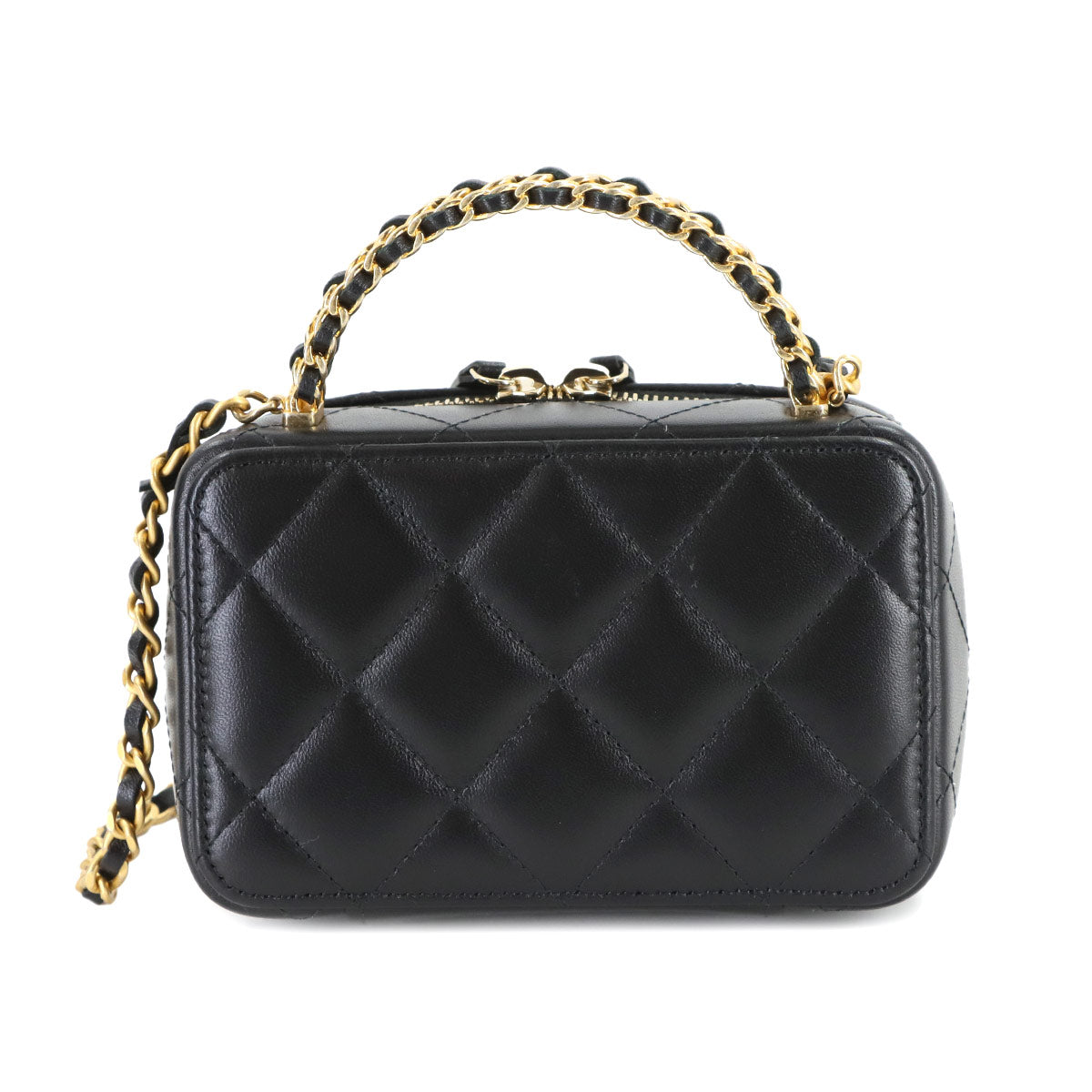 Matelasse Chain Shoulder Hand Bag Leather Black Purse