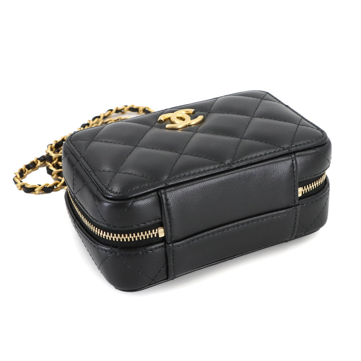 Matelasse Chain Shoulder Hand Bag Leather Black Purse