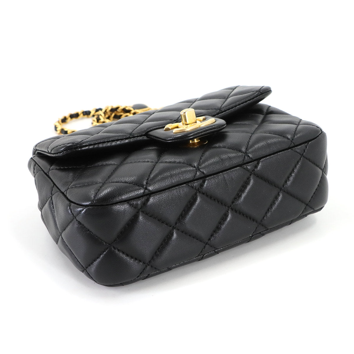 Mini Matelasse Chain Shoulder Bag Leather Black AS3490