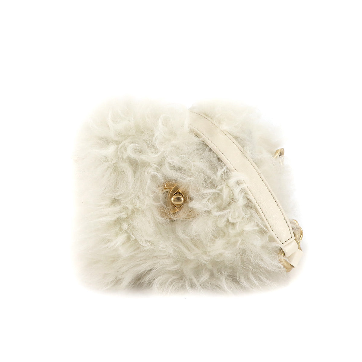 Fur Chain Shoulder Bag Shearling White Purse
