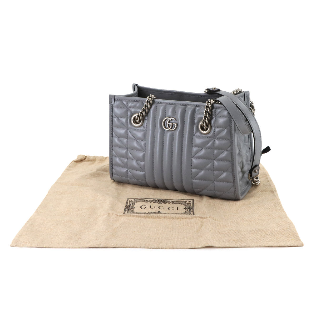 GG Marmont Small Chain Tote Bag Leather Gray 681483 Purse