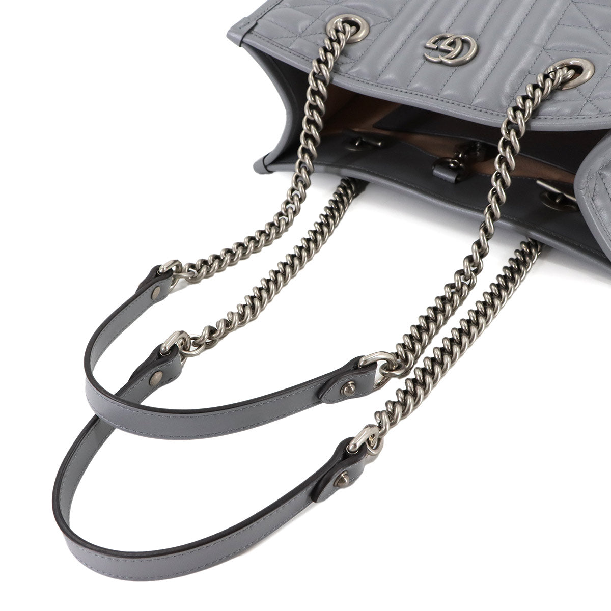GG Marmont Small Chain Tote Bag Leather Gray 681483 Purse