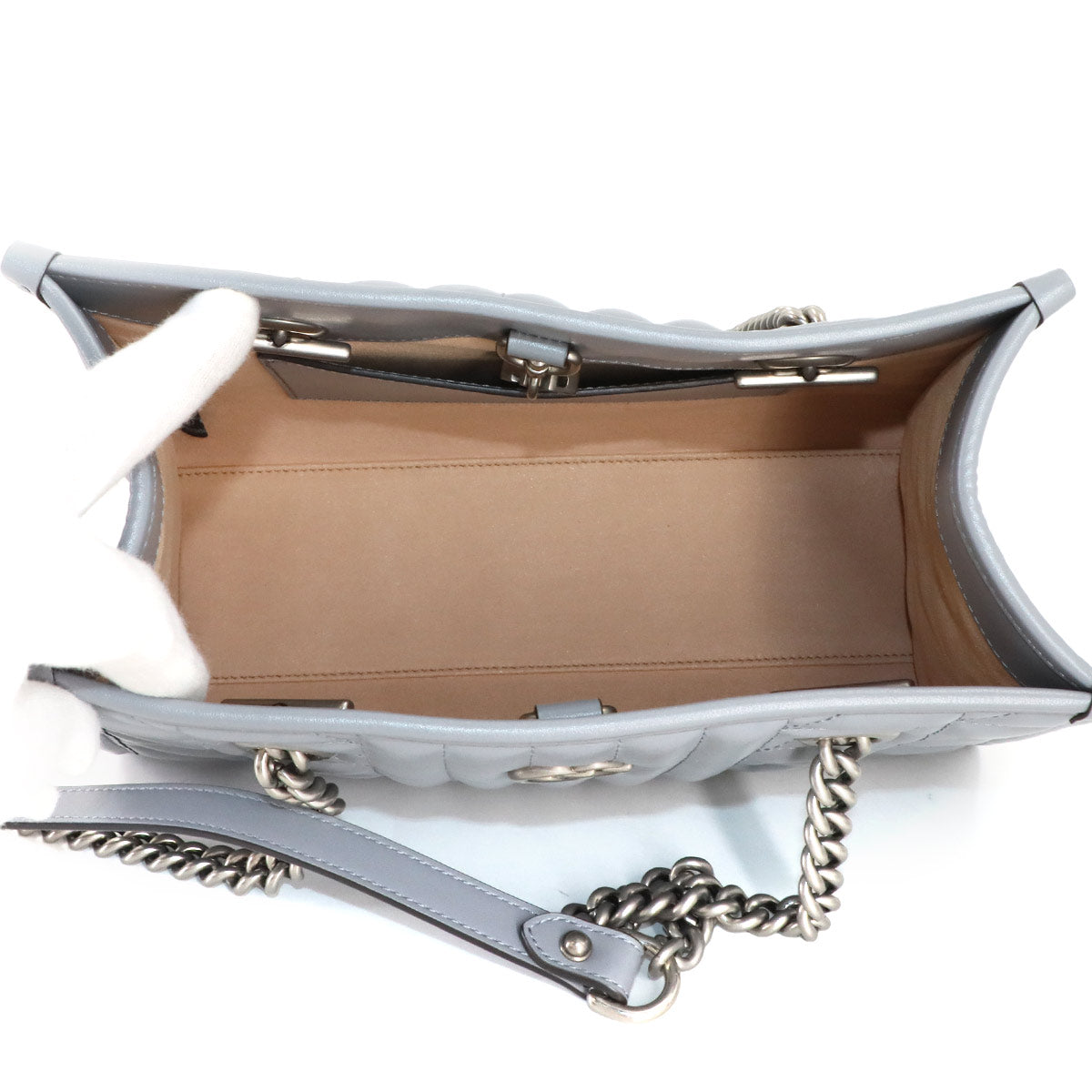 GG Marmont Small Chain Tote Bag Leather Gray 681483 Purse