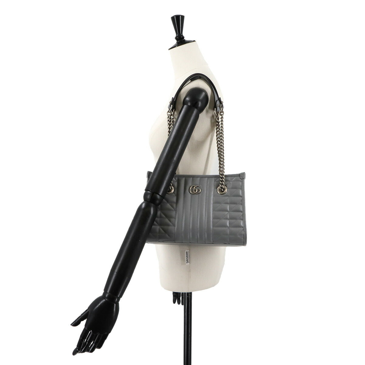 GG Marmont Small Chain Tote Bag Leather Gray 681483 Purse