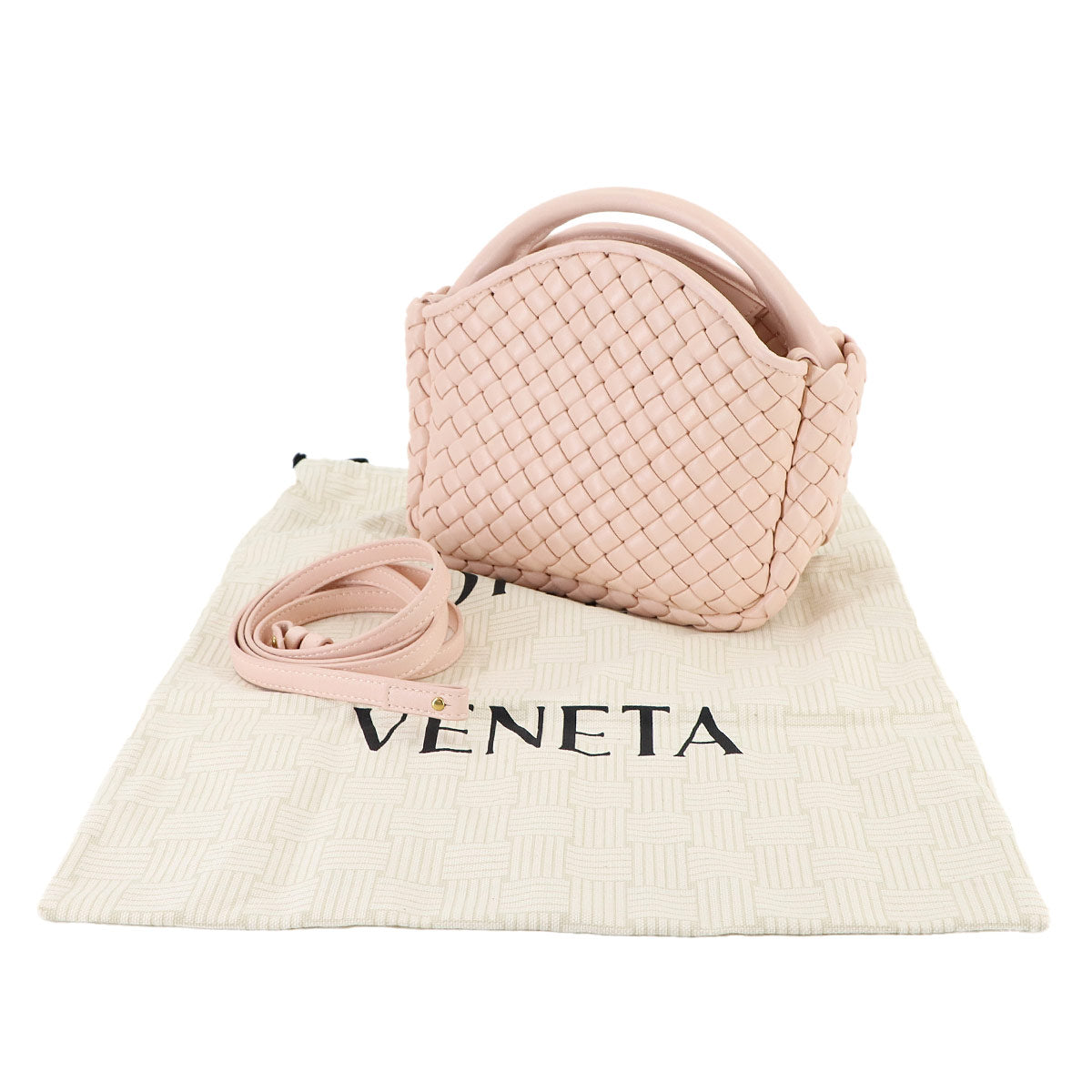 Intrecciato Small Cobble Hand Shoulder Bag Leather Pink