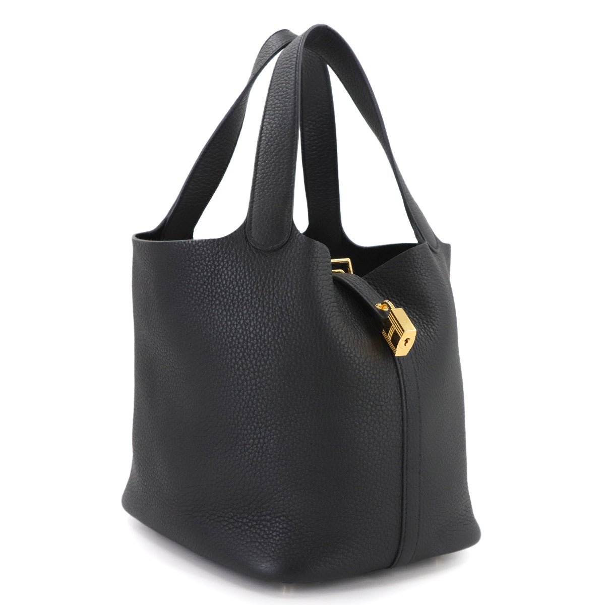 Picotin Lock MM Hand Bag Taurillon Clemence Black Purse