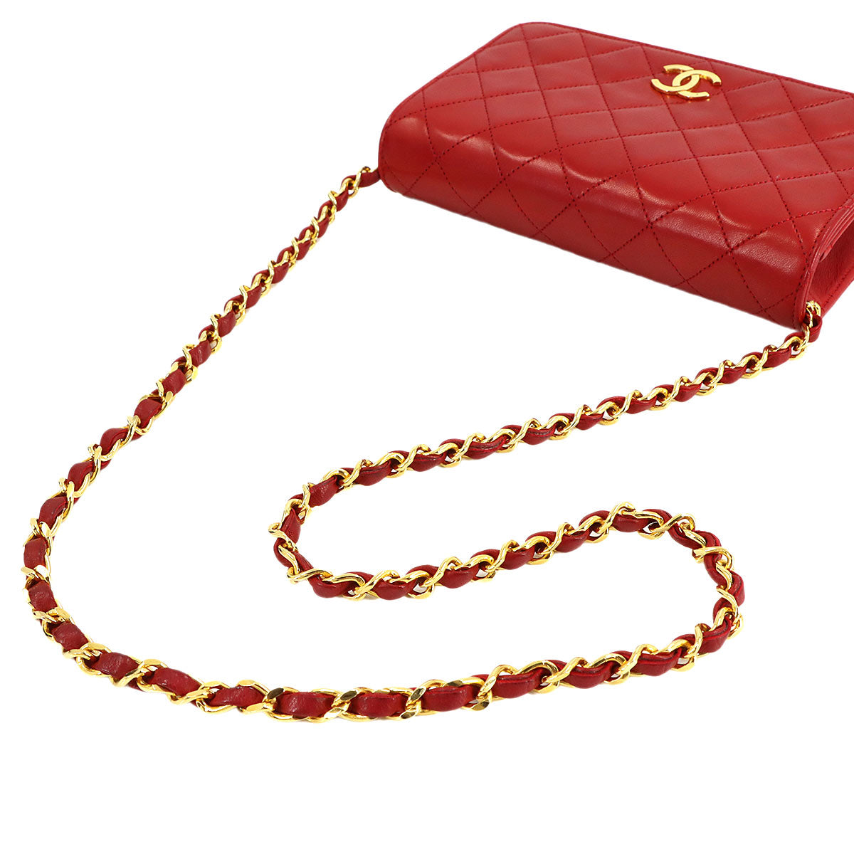 Matelasse Chain Shoulder Bag Leather Red Vintage