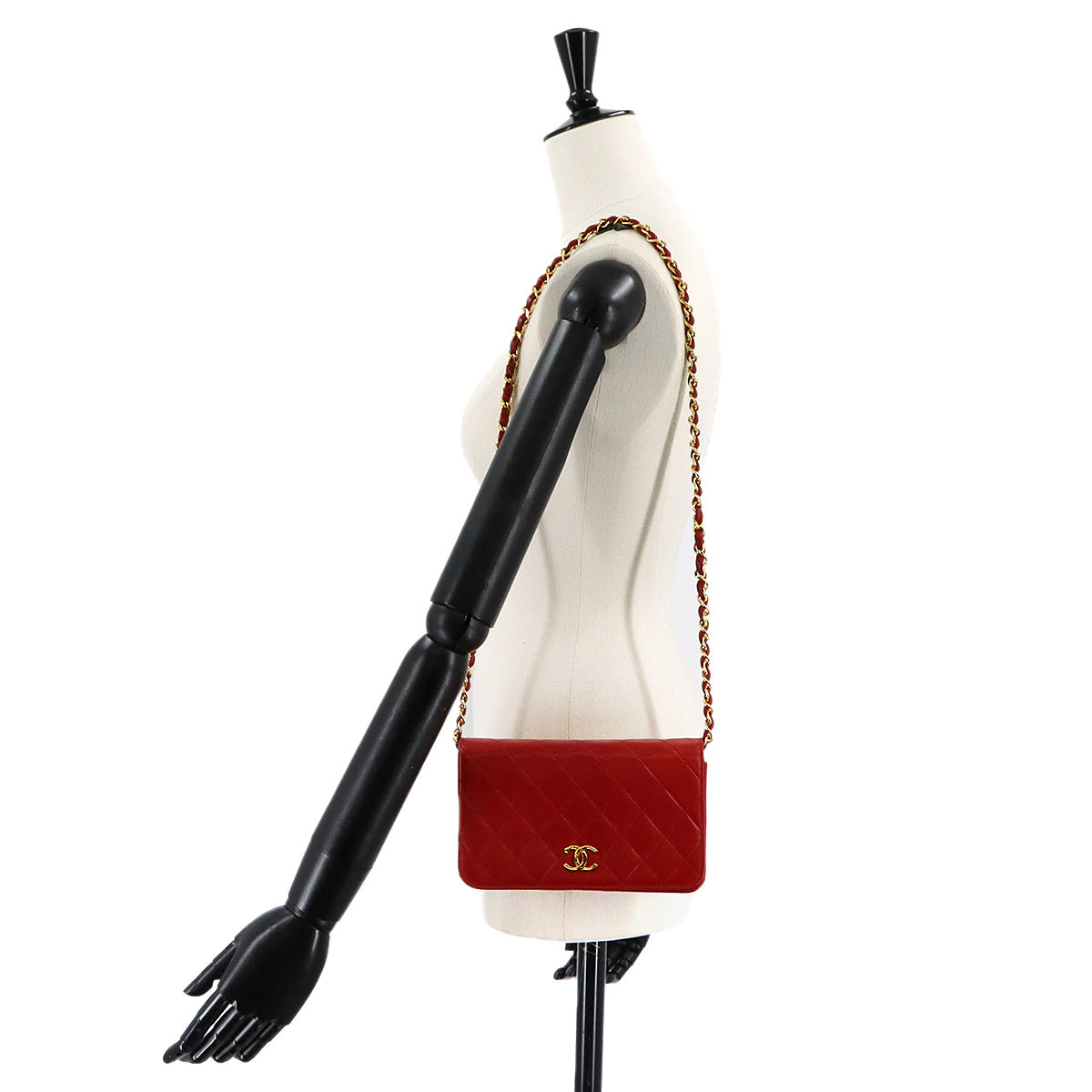Matelasse Chain Shoulder Bag Leather Red Vintage
