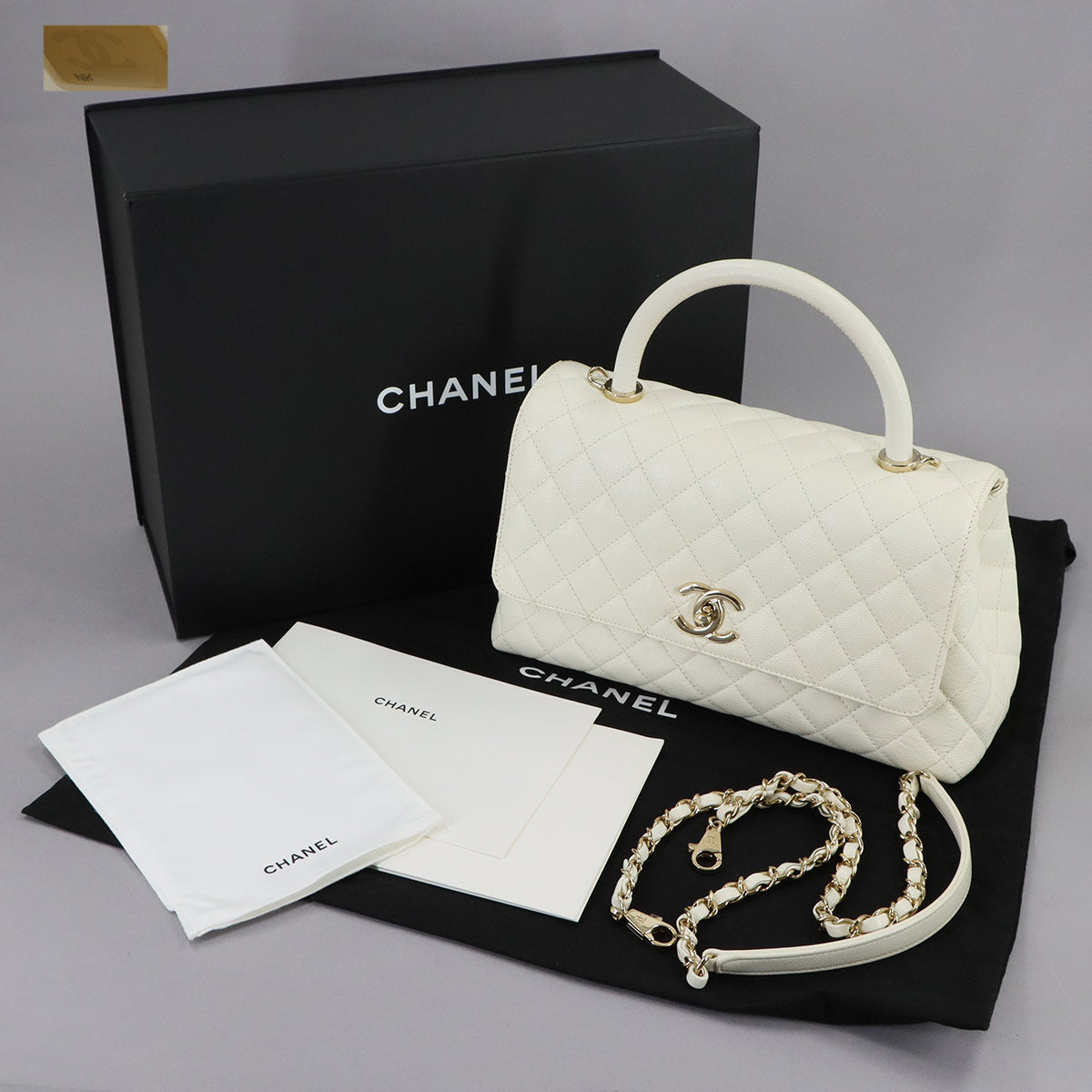 Coco Handle Matelasse Hand Shoulder Bag Leather White A92991