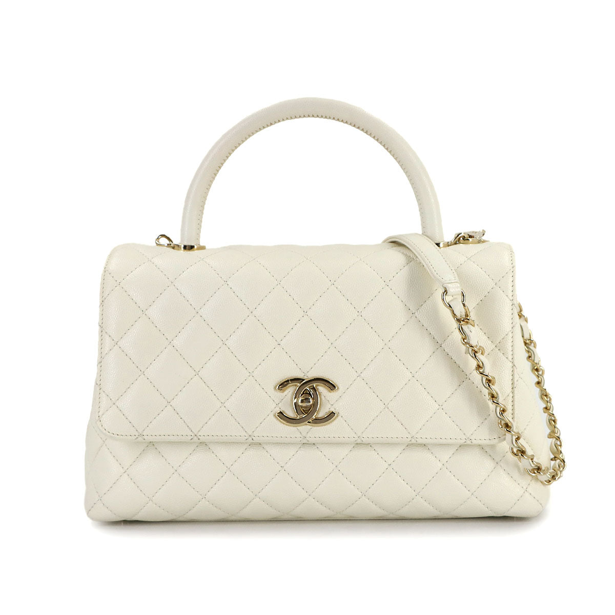 Coco Handle Matelasse Hand Shoulder Bag Leather White A92991