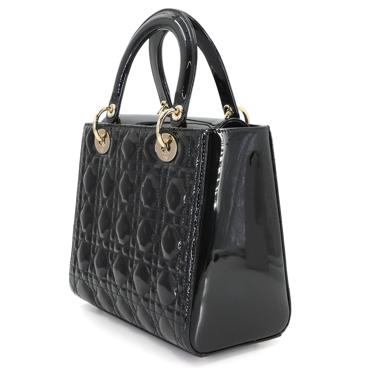 Lady Dior Medium Hand Shoulder Bag Enamel Black