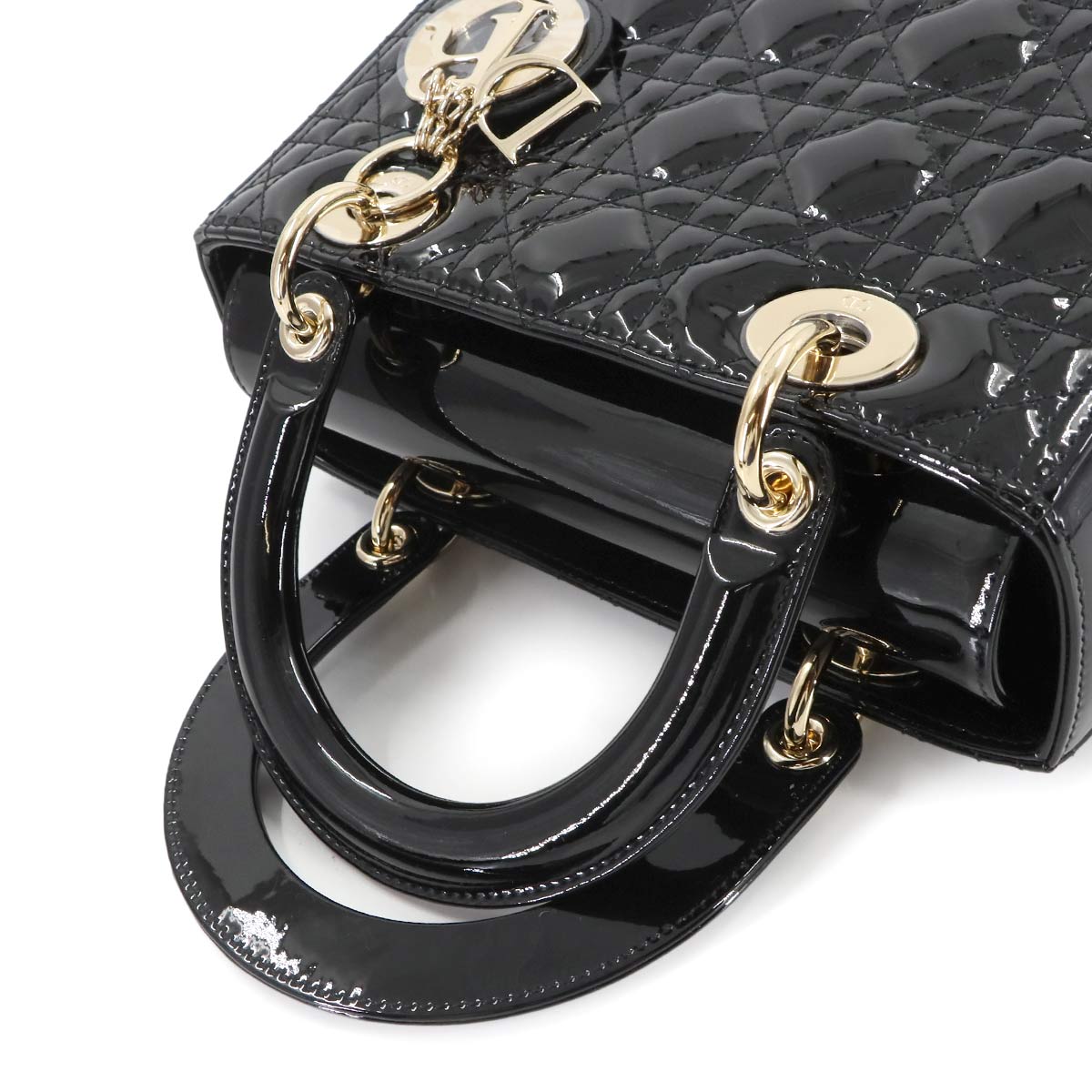 Lady Dior Medium Hand Shoulder Bag Enamel Black
