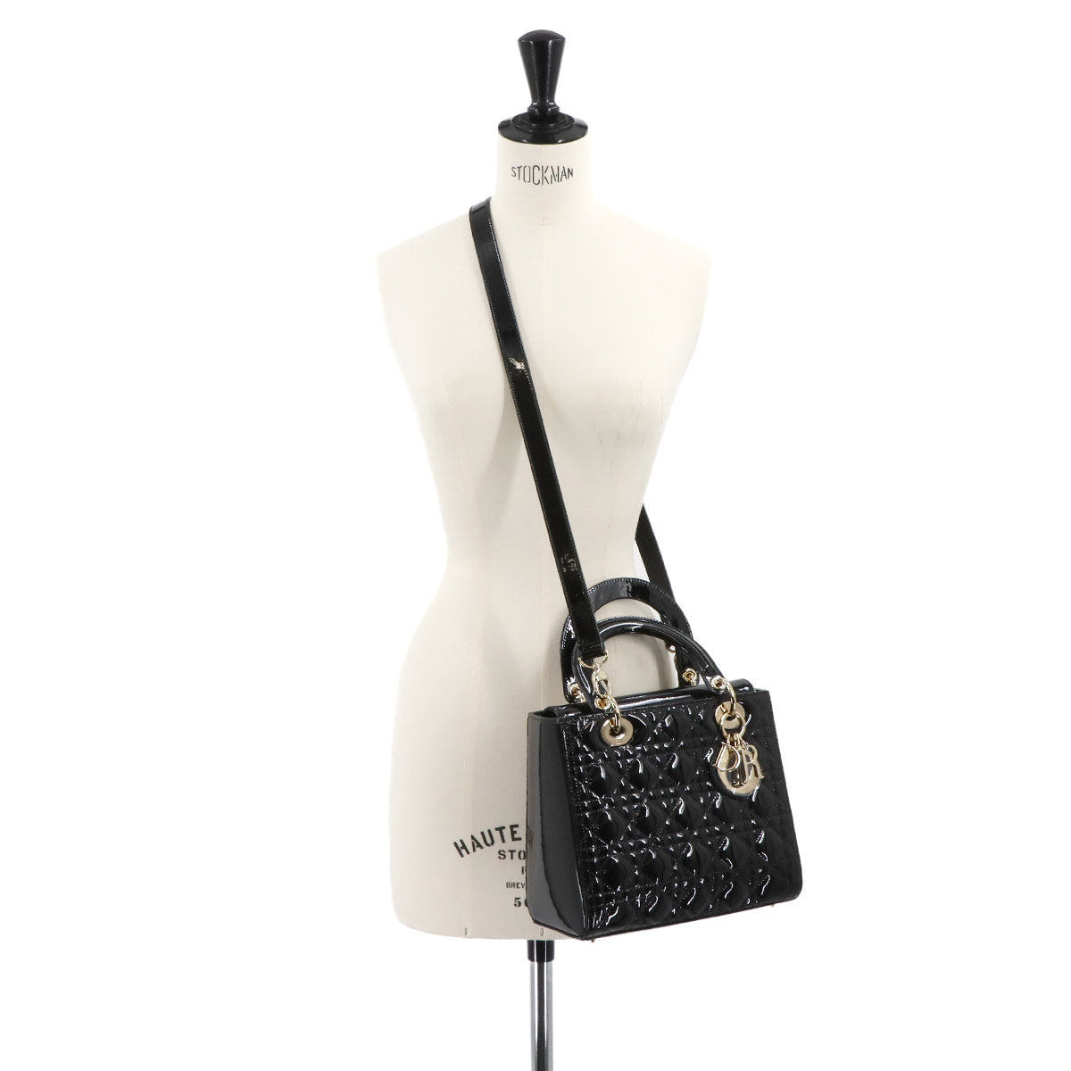 Lady Dior Medium Hand Shoulder Bag Enamel Black