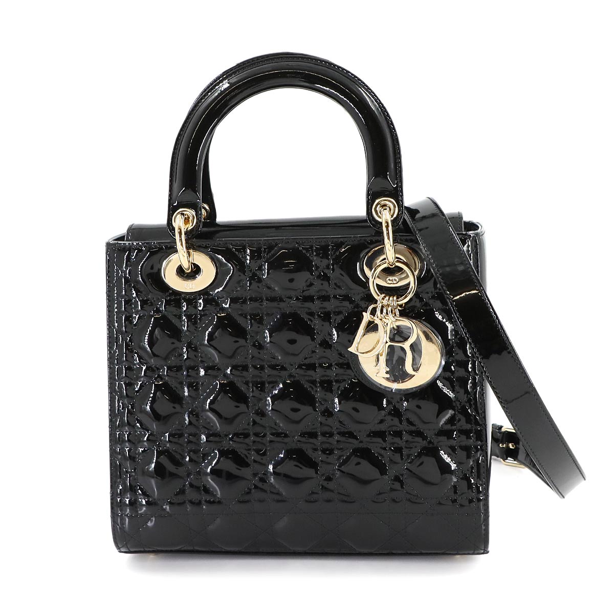 Lady Dior Medium Hand Shoulder Bag Enamel Black