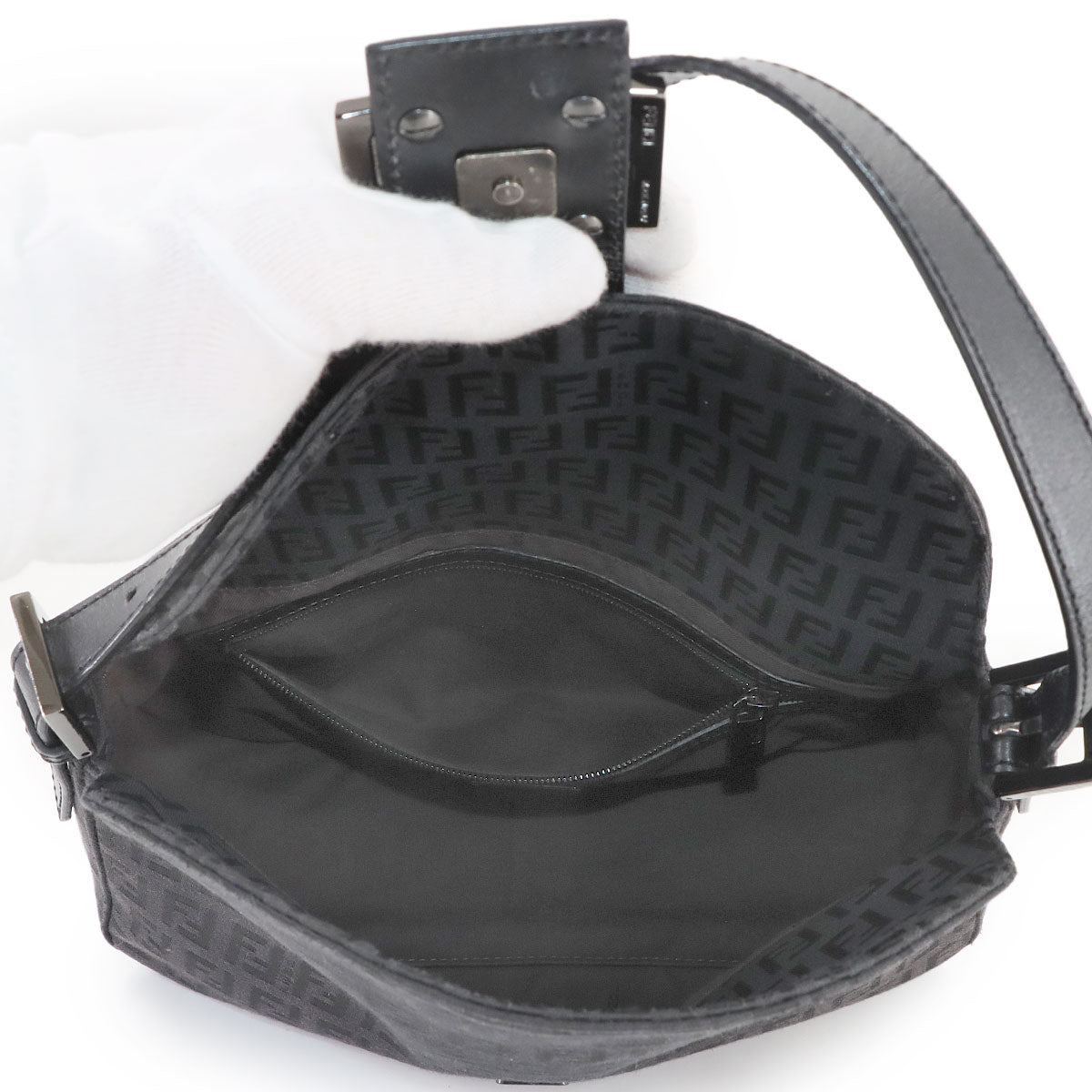 Zucchino Mamma Baguette Shoulder Bag Canvas Leather Black 8BR003