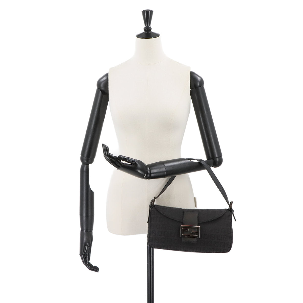 Zucchino Mamma Baguette Shoulder Bag Canvas Leather Black 8BR003