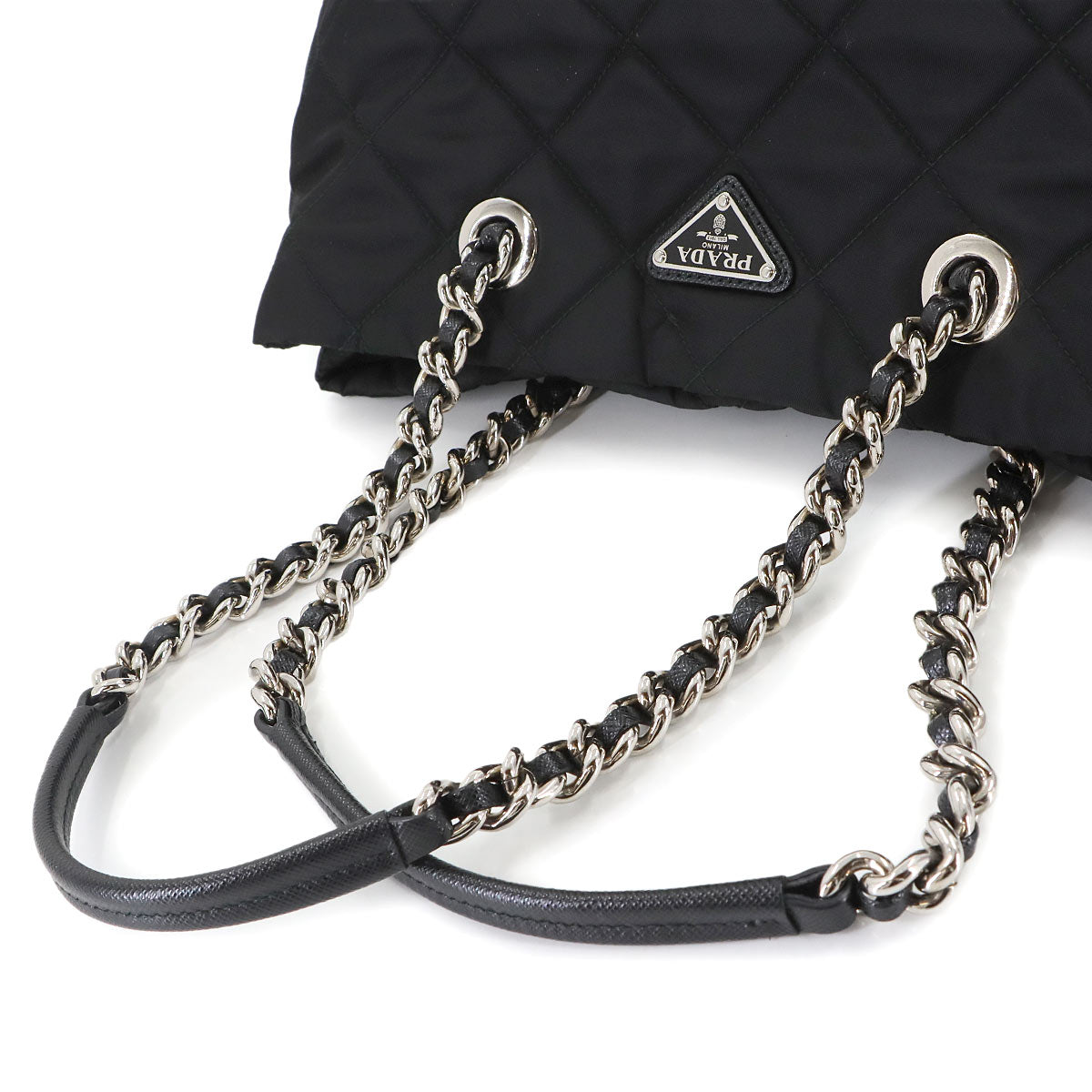 2way Tote Shoulder Bag Nylon Saffiano Leather Nero Black 1BG740