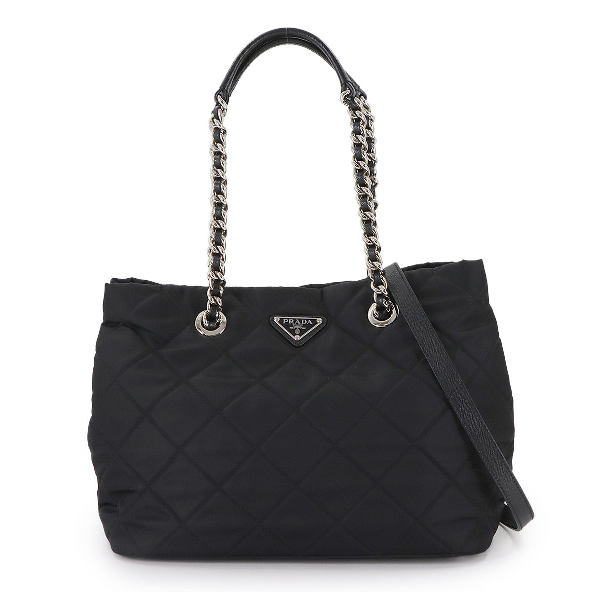 2way Tote Shoulder Bag Nylon Saffiano Leather Nero Black 1BG740